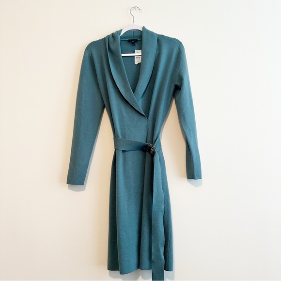 Ann Taylor NWT Teal Long Sleeve Sweater Wrap Dress Sz M - Picture 1 of 14